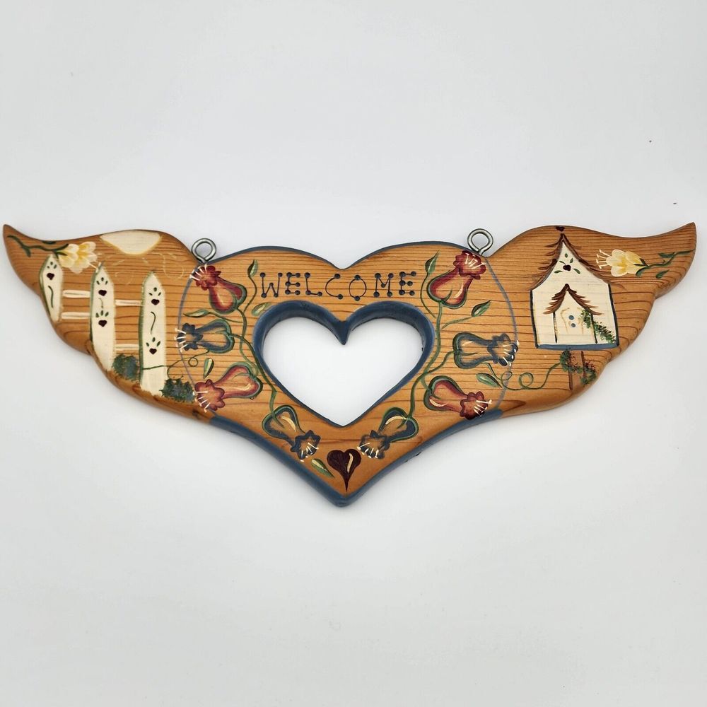 Vintage Wood Welcome Wall Decor Handmade JDI Inc Fallbrook CA Folk Art‎